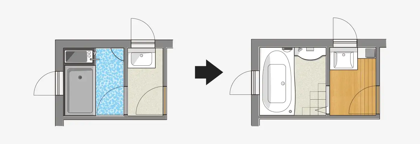 昔ながらのタイル風呂を、広々とした快適な浴室へ
